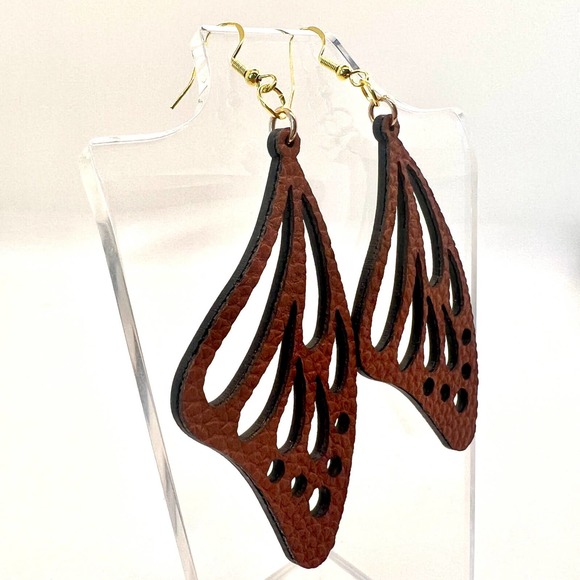 Butterfly Wings Earrings - Vegan Leather Accessories - Moth Wings - Statement - Picture 3 of 10